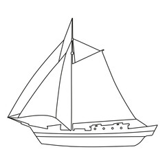 Sailboat line icon logo design marines, peedboat, ship, vessel, side view. Vector illustration outline simple element symbol