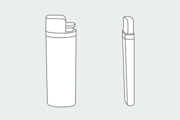 Cigarette lighter vector template isolated on a grey background. Front and back view. Outline technical sketch of accessories. - obrazy, fototapety, plakaty