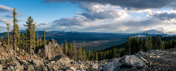 Ural mountains Konzhakovsky and Serebryansky kamen in May, Russia, Sverdlovsk region
