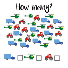 How many objects.Preschool Counting Activities. Printable worksheet. Educational game for children, toddlers and kids pre school age. Mathematics task. Learning mathematics, numbers.Tasks for addition