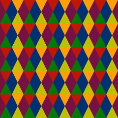 Colorful triangles make seamless pattern. Vector and multicolor ornament.