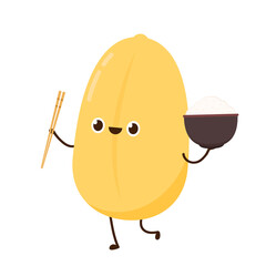 Obraz premium Rice character design. rice vector on white background. rice seed. Paddy rice character.