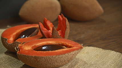 Pouteria sapota (sapote or mamey) organic, tropical fruit with nutritional properties, delicious flavor and beautiful color