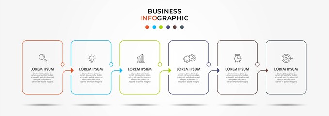Fototapeta na wymiar Vector Infographic design business template with icons and 6 options or steps. Can be used for process diagram, presentations, workflow layout, banner, flow chart, info graph
