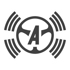 Autopilot system icon. An image of the autopilot button in cars. A simple linear depiction of a rudder and communication waves around it. Isolated vector on white background.