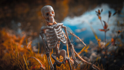 skeleton in the woods