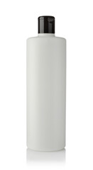 White plastic perfum bottle isolated.
