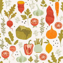 seamless pattern with vegetables. Healthy food pattern