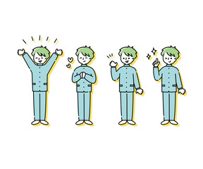 学ラン（冬服）を着た男子学生の感情表現イラスト（全身）