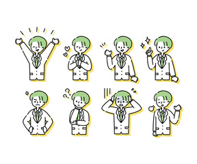ブレザー（冬服）を着た男子学生の感情表現イラスト（上半身）