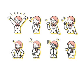 Naklejka premium ブレザー（冬服）を着た女子学生の感情表現イラスト（上半身）