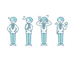 ブレザー（冬服）を着た男子学生の感情表現イラスト（全身）