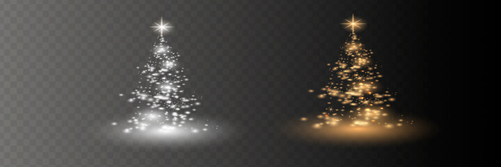 Silver Christmas tree on transparent background.Vector illustration