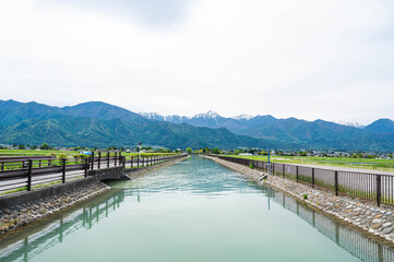 新緑の安曇野　拾ヶ堰