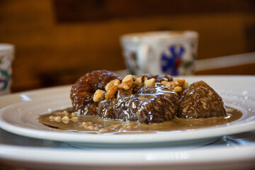 traditional fig dessert with Turkish coffee