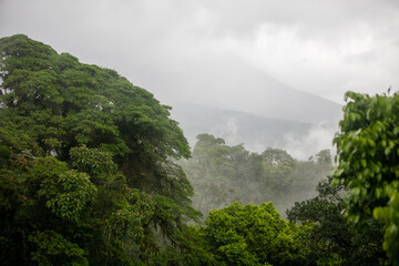 Arenal volcano and arenal cloud forest in the mist