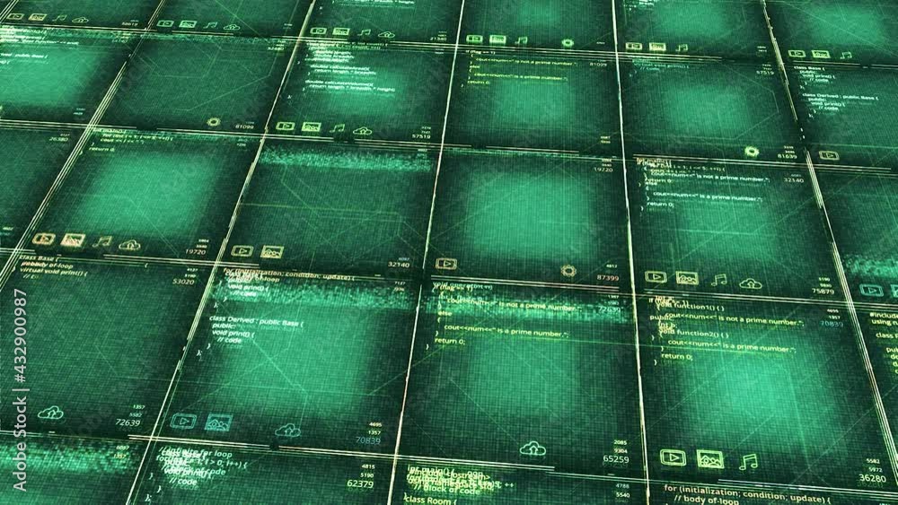 Aufkleber abstract futuristic background with a complex hacking computer code, seamless loop. animation. rows 