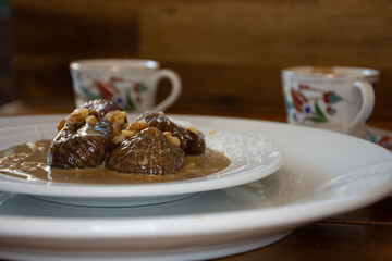 traditional fig dessert with Turkish coffee