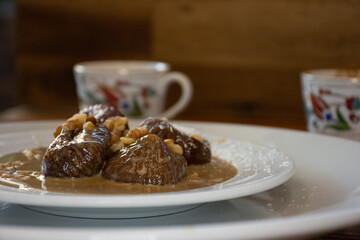 traditional fig dessert with Turkish coffee