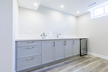 Modern kitchen interior. Basement kitchen renovation. Interior design