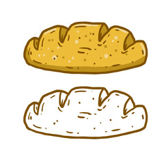 Bread. Set Of Loaves. Natural farm product. The logo of the bakery. Cartoon illustration. Brown fried crust