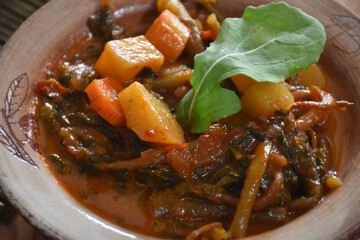 Vegetable dish with potatoes made with Aegean herbs. Turkish cuisine