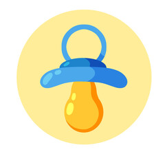 Children dummy. Pacifier set for boy. Kid toy. Nipple for newborns. Flat cartoon illustration