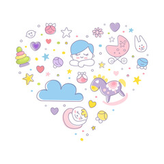 Cute Baby Care Template with Heart Shape Arrangement Vector Illustration