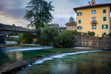 Fototapeta na wymiar The River Torre in the city of Tarcento, in the Udine Province, Italy