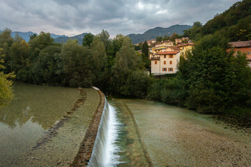 Fototapeta na wymiar The River Torre in the city of Tarcento, in the Udine Province, Italy