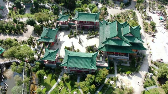 Wun Chuen Sin Koon Taoist temple in Hong Kong Ping Che area, Aerial view.
