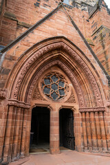 Fototapeta na wymiar Carlisle Cathedral entrance, in the city of Carlisle, Cumbria, UK