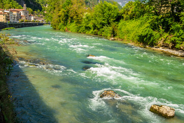 Obraz premium View on the Brenta river from Valstagna, Vicenza - Italy