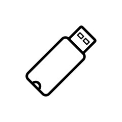USB flash drive icon. Black contour linear silhouette. Top view. Vector simple flat graphic illustration. The isolated object on a white background. Isolate.