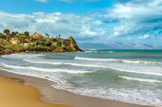 Landscape of Mediterranean sea from sicilian village Trappeto, province of Palermo, Italy
