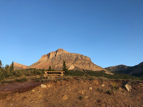 Table Mountain just before the sunset in Castle Provincial Park, Alberta, Canada. A popular hike near Pincher Creek.