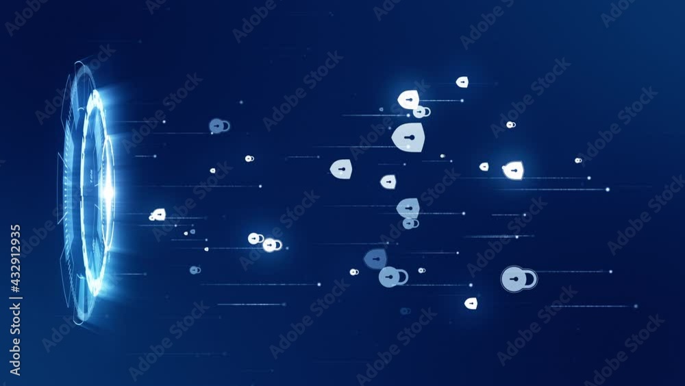 Canvas Prints motion graphic of blue security shield icon connection with rotation of futuristic circle technology