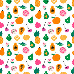 Seamless pattern with fruits. Hand drawn vector. Cooking ingredients. Scandinavian style menu greengrocery.