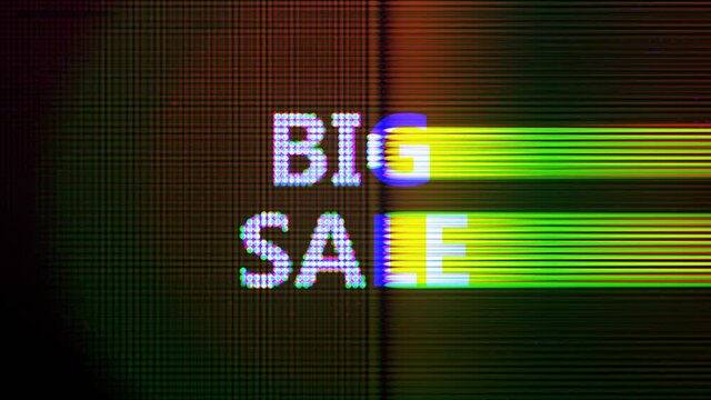 Big sale concept animation. 4k footage ahead of sales. Glitch animation. The concept of discounts in stores.