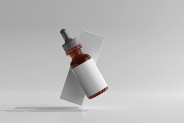 Isolated Amber Glass Dropper Bottle with Box 3D Rendering