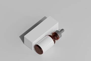 Isolated Amber Glass Dropper Bottle with Box 3D Rendering