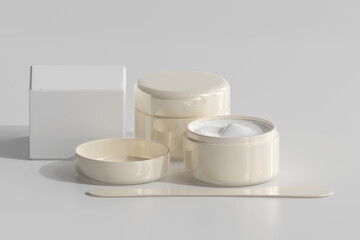 Isolated Cosmetic Jar with Transparent Label and Box 3D Rendering