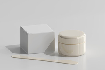 Isolated Cosmetic Jar with Transparent Label and Box 3D Rendering