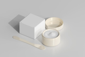 Isolated Cosmetic Jar with Transparent Label and Box 3D Rendering