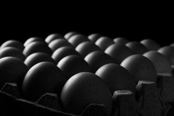Eggs, box of red eggs in Brazil in a beautiful alignment, selective focus.