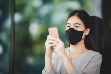 portrait young woman business person wearing face mask to protection of virus flu disease epidemic, girl with pandemic prevention infection medical with coronavirus