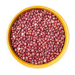 raw red adzuki beans in round bowl cutout