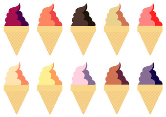 collection of ice cream illustrations with various flavors and bright colors