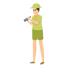 Scouting boy binoculars icon. Cartoon of Scouting boy binoculars vector icon for web design isolated on white background