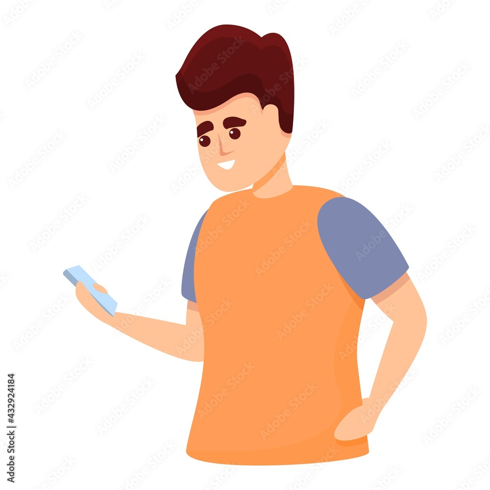 Poster boy messaging network icon. cartoon of boy messaging network vector icon for web design isolated on 